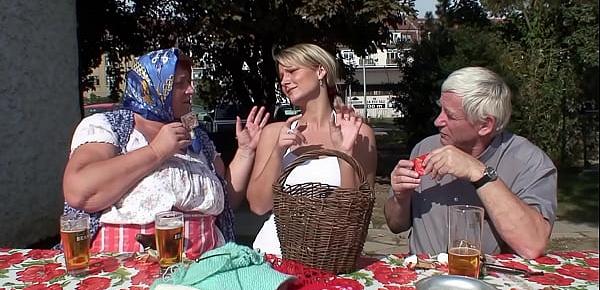  Hot blonde Samantha Jolie fucked by old grandpa and grandma